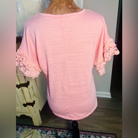 Dolman Short Sleeve Lace Cuff Blouse Pink Women's size - Picture 4 of 6